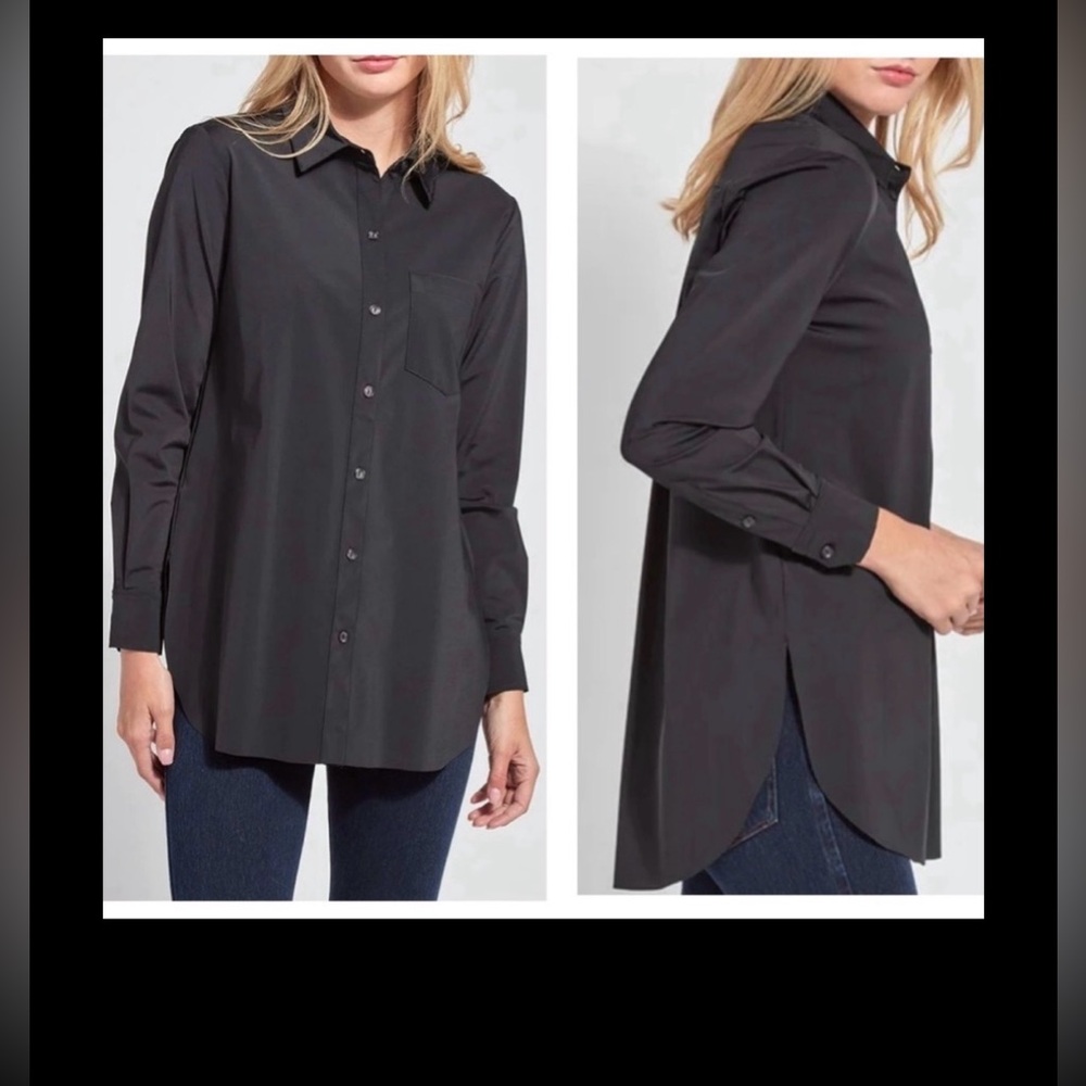 Lyssé Shiffer Button Down Shirt Black Long Sleeve Relaxed Fit